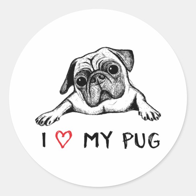 Amo a mis Pegatinas de pug (Anverso)