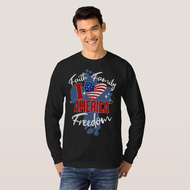 Amo América 4 de julio Camiseta negra masculina (Anverso completo)