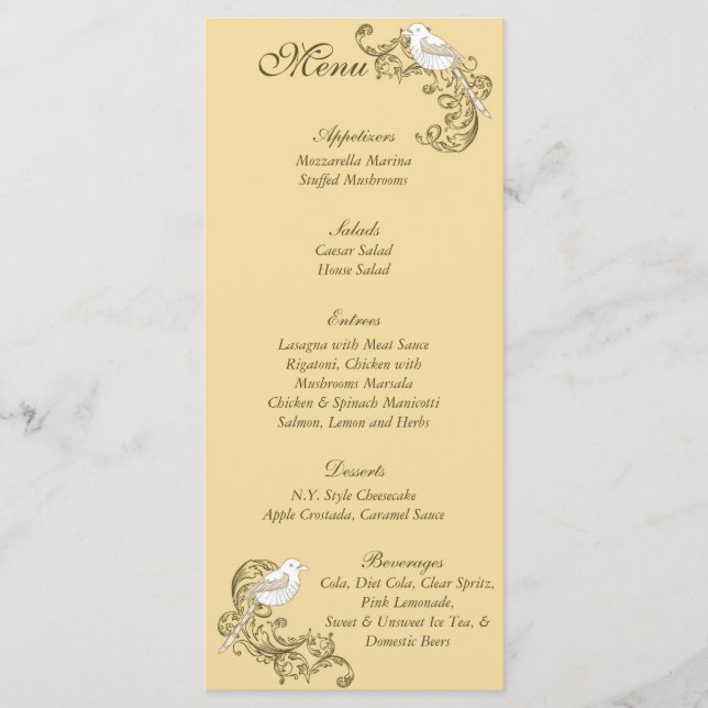 Amo Aves Menú Boda Marrón/Tan (Anverso)