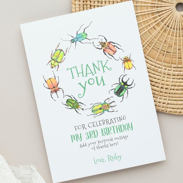 Amo Bugs Escarabajos Gracias Tarjeta (Bug themed birthday party thank you note!)