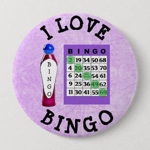 Amo el botón púrpura de las tarjetas del BINGO