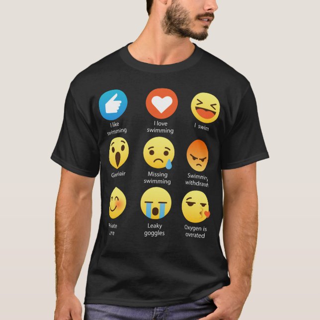Amo el nadar de la camiseta divertida del Emoticon (Anverso)