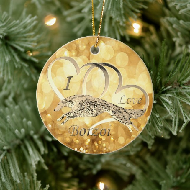 Amo el ornamento navideño de Borzoi (Árbol)