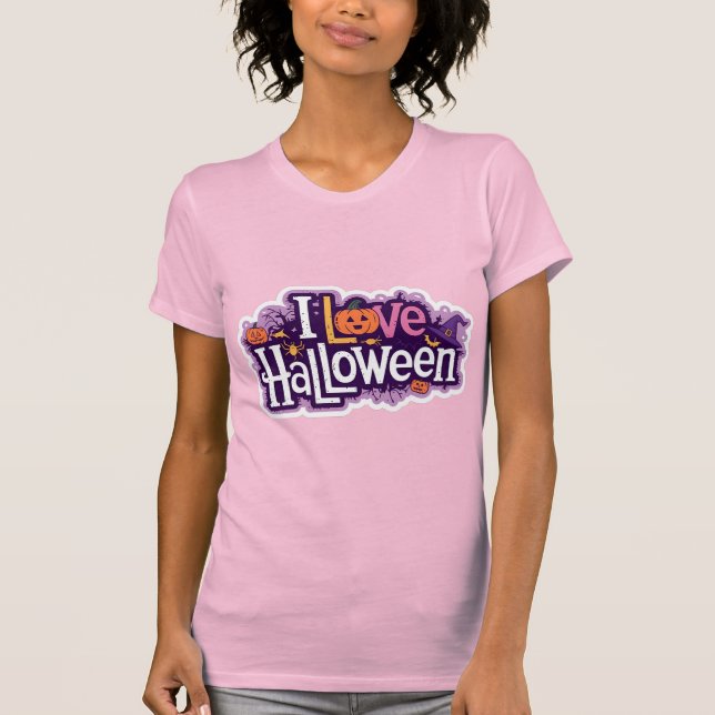 Amo Halloween en camiseta de mujeres rosadas (Anverso)