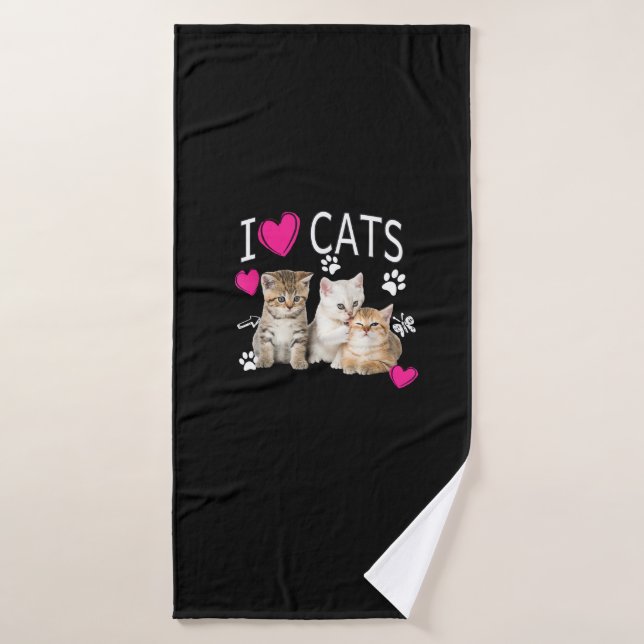 Amo la camiseta de gatos _ Amo el Gif de gatos (Toalla de baño)