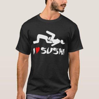 Amo la camiseta oscura negra divertida del sushi