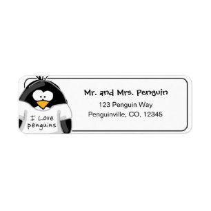 Amo la etiqueta del remite de los pingüinos