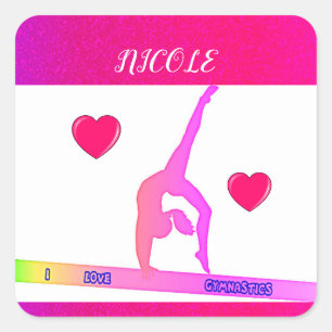 "Amo la gimnasia" pegatinas con corazones.