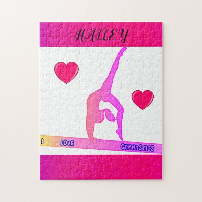 "Amo la Gimnasia" rompecabezas con corazones. (Vertical)