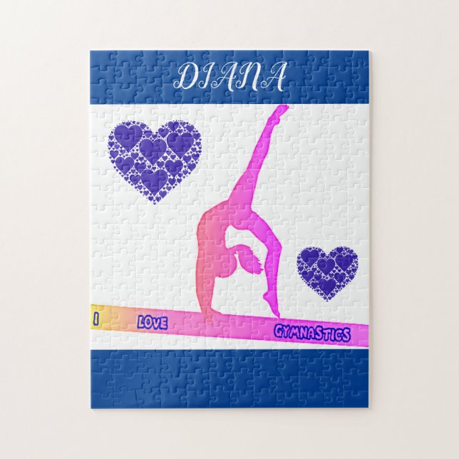 "Amo la Gimnasia" rompecabezas con corazones. (Vertical)