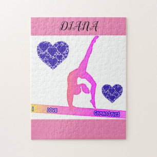 "Amo la Gimnasia" rompecabezas con corazones.
