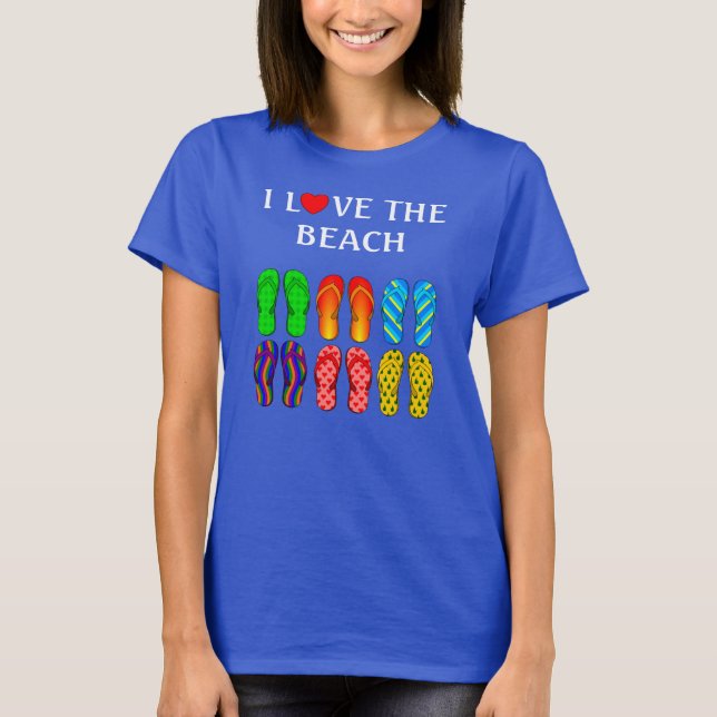 Amo la playa, colorida camiseta con chanclas (Anverso)