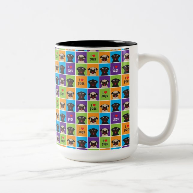 Amo la taza del tono de los cuadrados dos del (Derecha)