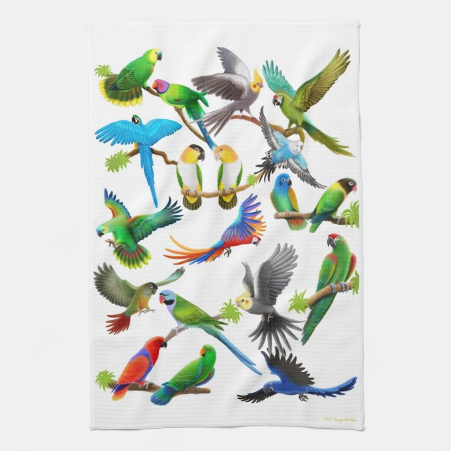 Amo la toalla de cocina de los loros (Vertical)
