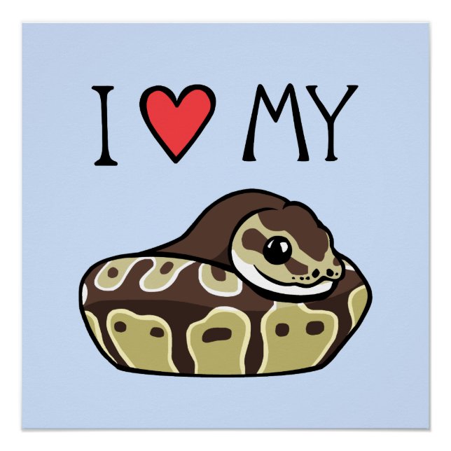 "Amo Mi Ball Python" Poster de dibujos de serpient (Anverso)