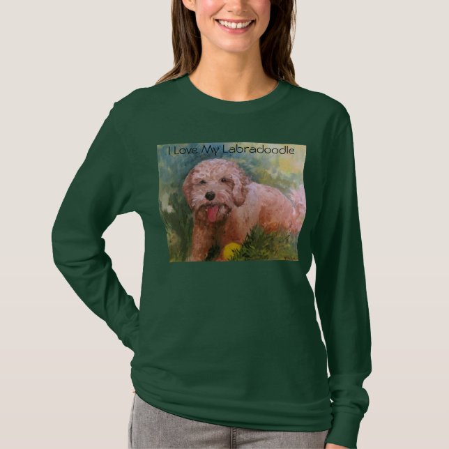 Amo mi manga larga de la camiseta de Labradoodle (Anverso)