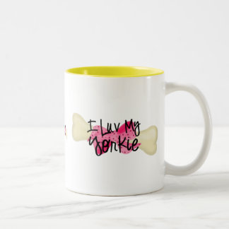 Amo mis tazas de café del arco del hueso w/pink de