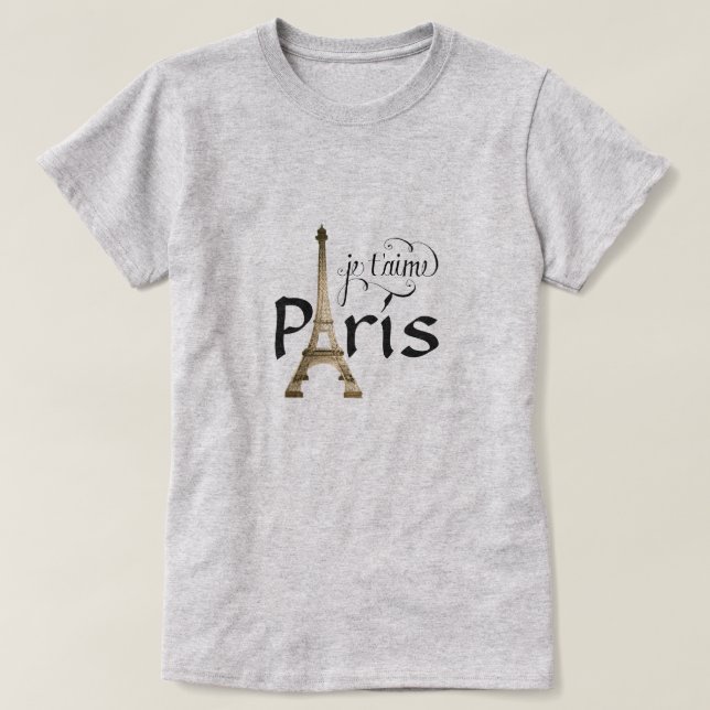 Amo PARÍS, CAMISETA de la torre de Eifell (Diseño del anverso)