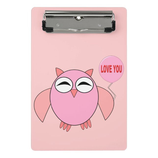 Amo rosa lindo Owl Mini Portapapeles (Anverso)