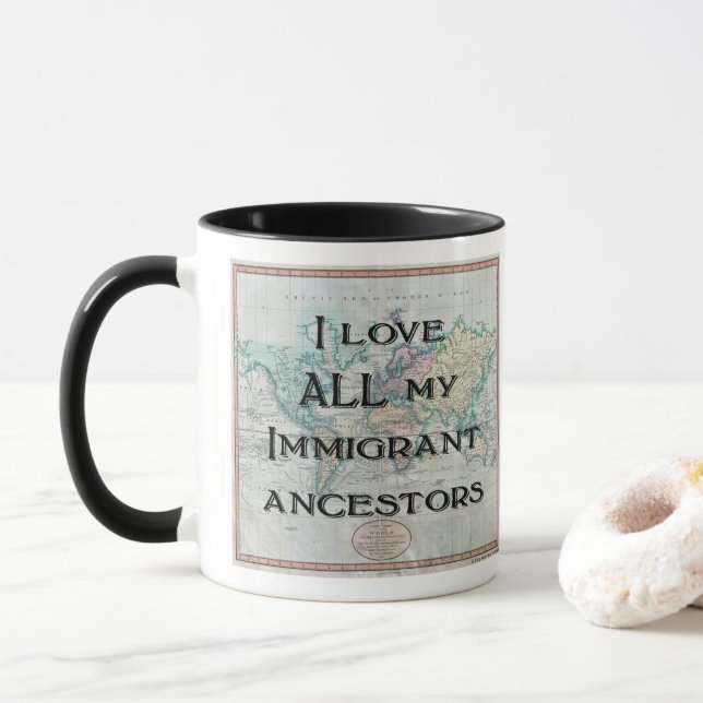Amo toda mi taza inmigrante de los antepasados (Con donut)