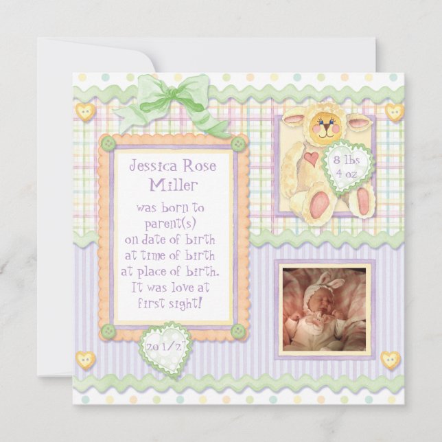 Amor a primera vista, anuncio de nacimiento de cor (Anverso)