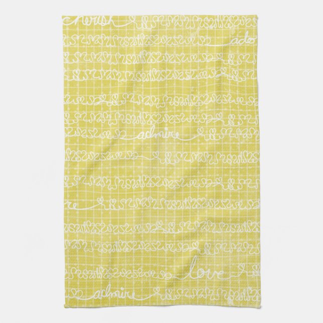 Amor Amarillo Palabras Té Toalla de cocina (Vertical)