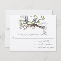 Amor Amor Amarillo y Gris Aves Boda RSVP