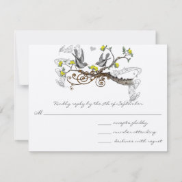 Amor Amor Amarillo y Gris Aves Boda RSVP