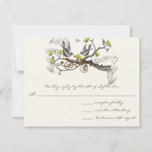 Amor Amor Amarillo y Gris Aves Boda RSVP