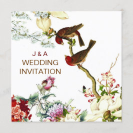 Amor Aves Florecientes y Flores Invitaciones a la