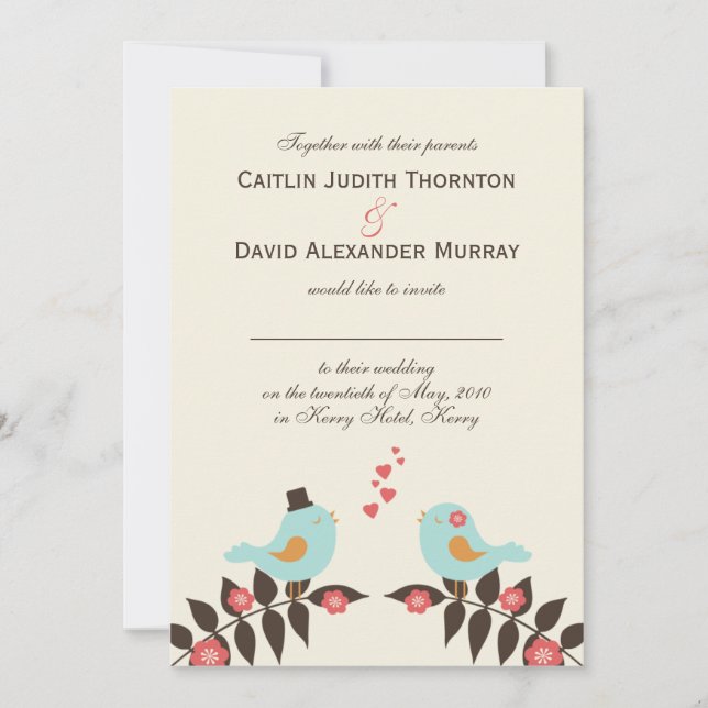 Amor Aves Invitación a la Boda (Anverso)