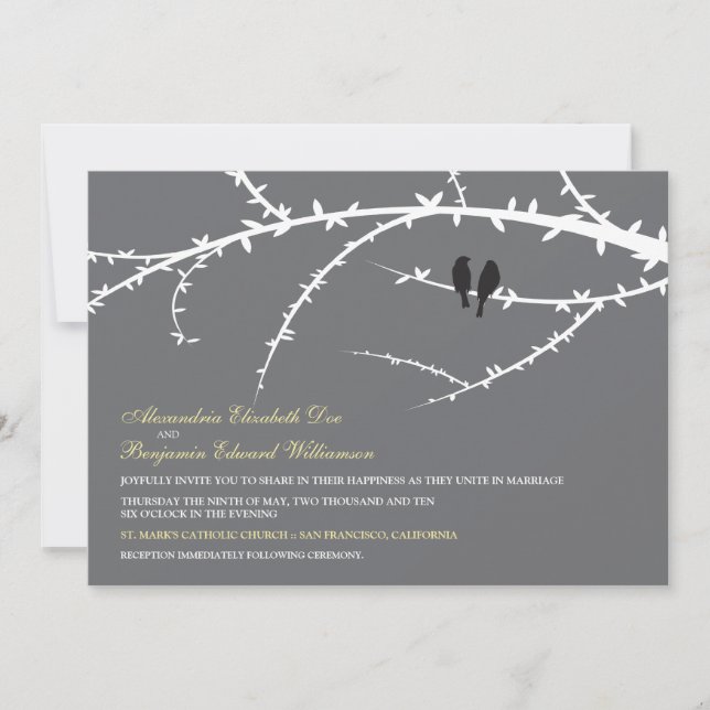 Amor Aves Invitación a la Boda (negro) (Anverso)