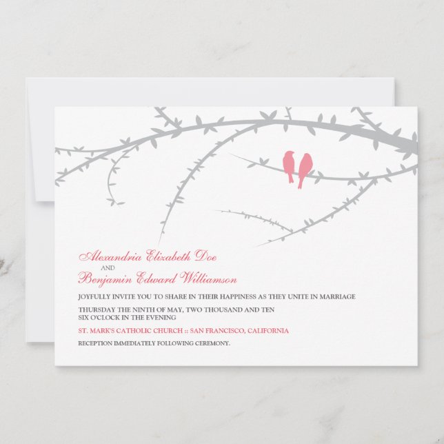Amor Aves Invitación a la Boda (rosa) (Anverso)