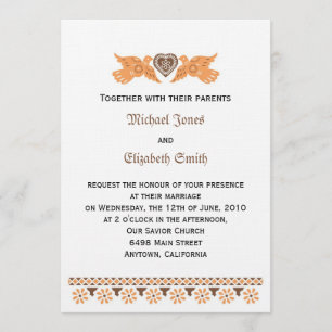 Amor Aves Invitación - Persimmon/Brown en lino