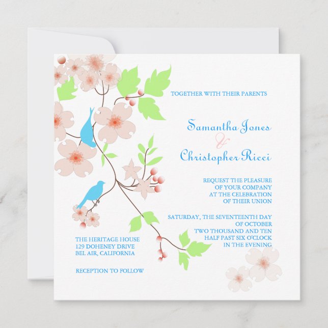Amor Aves Invitaciones de Boda/Antecedentes de Día (Anverso)