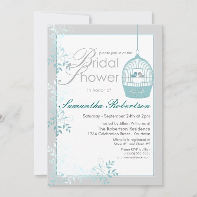 Amor Aves Invitaciones Verde azuladas de ducha de  (Anverso)