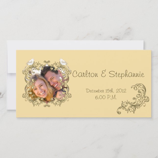 Amor Aves Marrón/Tan Boda Foto Invitación (Anverso)