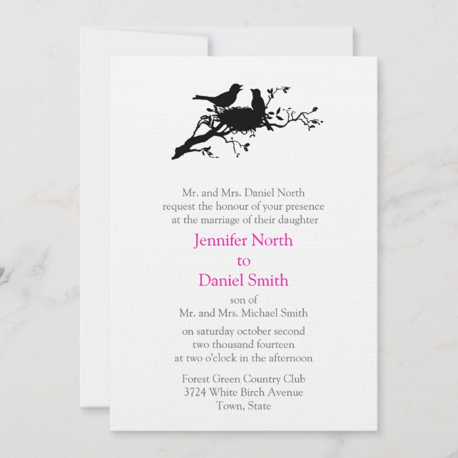 Amor Aves Nest Silhouette Invitaciones a la boda (Anverso)