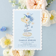 Amor azul en una invitación a una novia floral en