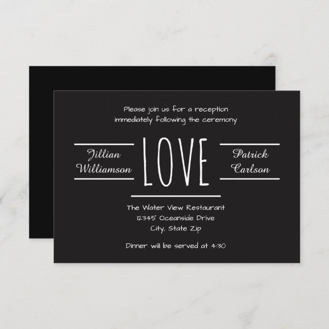 Amor blanco/negro - Invitación a la recepción 3x5 (Anverso / Reverso)