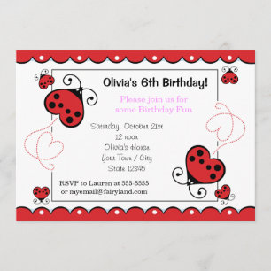 Amor Bug Heart Ladybug Invitaciones de cumpleaños