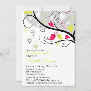 Amor caprichoso Aves Gris Bridal Shower Invitación