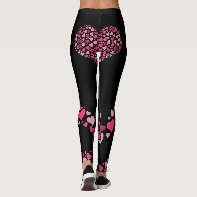 Amor Corazón Bum Leggings Black Cute Corazón Rosa (Reverso)