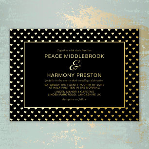 Amor Corazones Oro Boda Negro Invitación al Reliev
