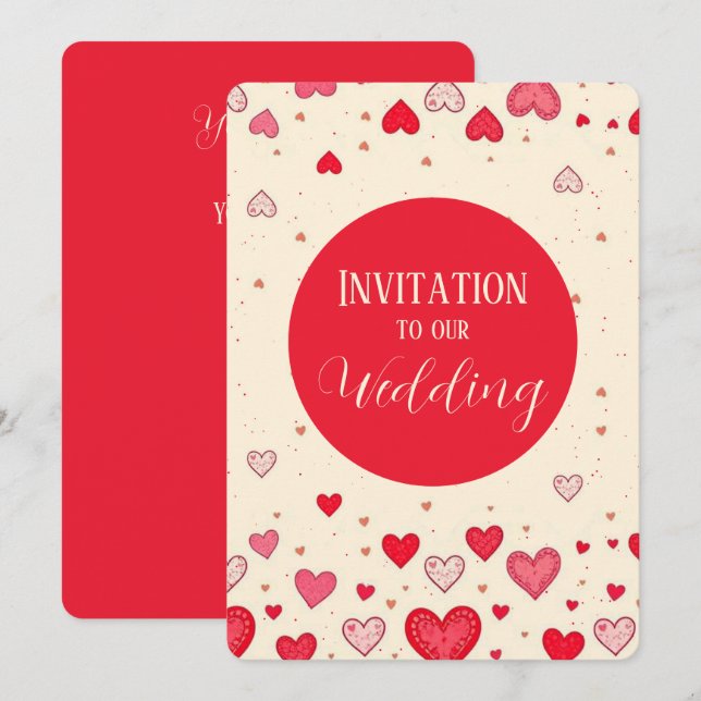 Amor, Corazones, San Valentín, Boda - Invitación (Anverso / Reverso)