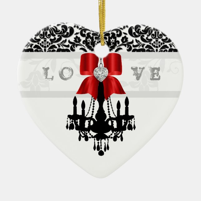 AMOR Cristmas Candelero Corazón Bow Ornamento rojo (Frente)