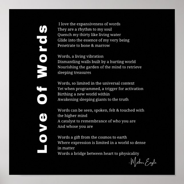 Amor de las palabras poema poesía arte mural poste (Frente)