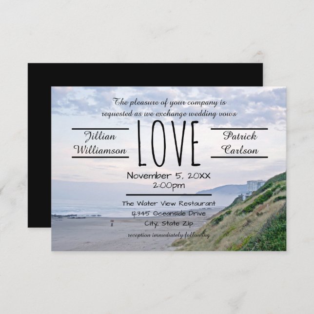Amor de Playa/Océano - Invitación de Boda 3x5 (Anverso / Reverso)