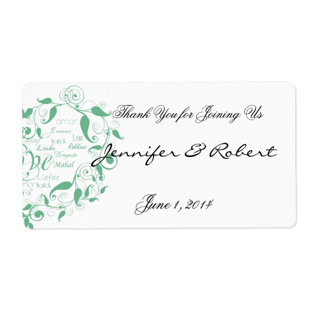 Amor en cualquier idioma en etiqueta de botella de (Frente)