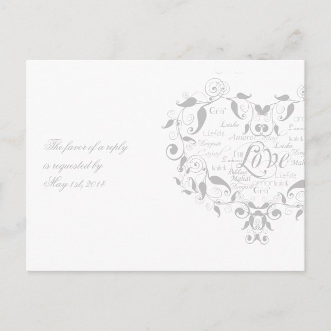 Amor en cualquier idioma en la postal Silver RSVP (Anverso)